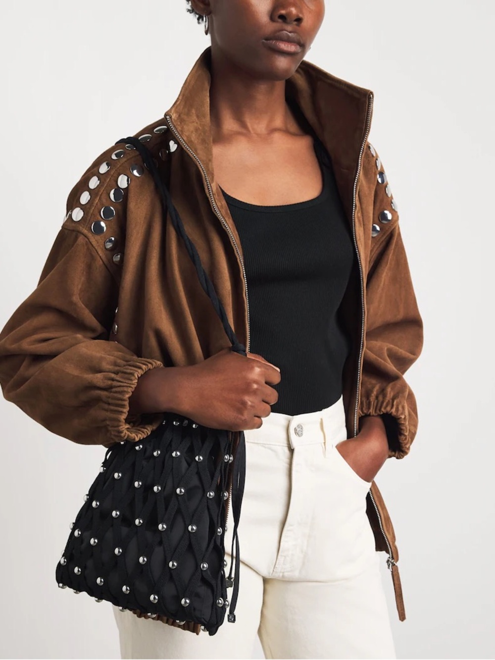 Sandro Studded Shoulder Bag